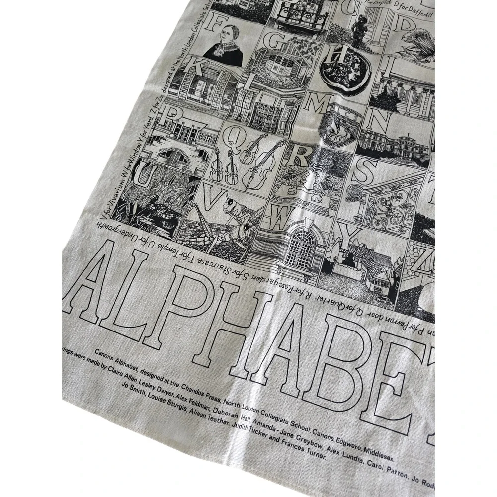 Rare vintage Irish linen tea towel featuring a 